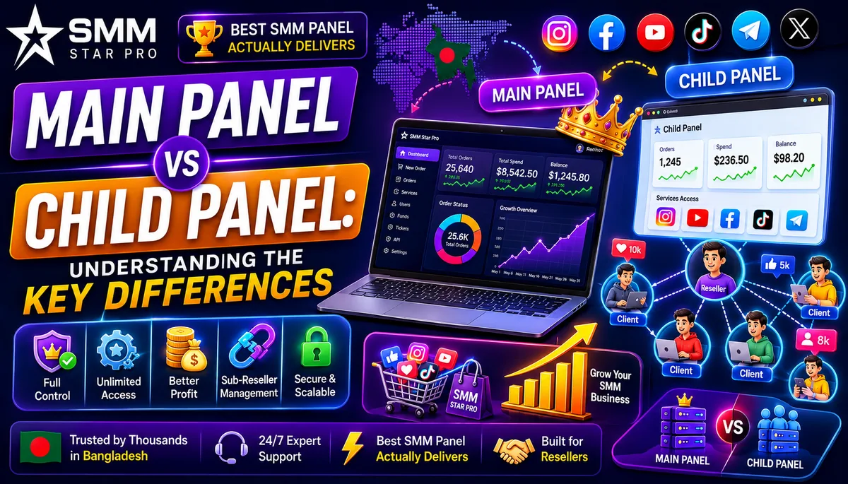 Main panel vs child panel comparison for SMM resellers