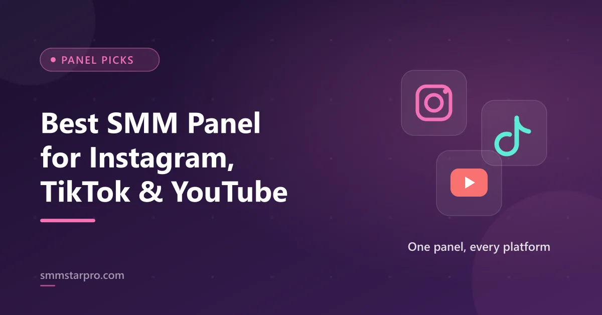 Platform tiles for Instagram, TikTok and YouTube served by one SMM panel