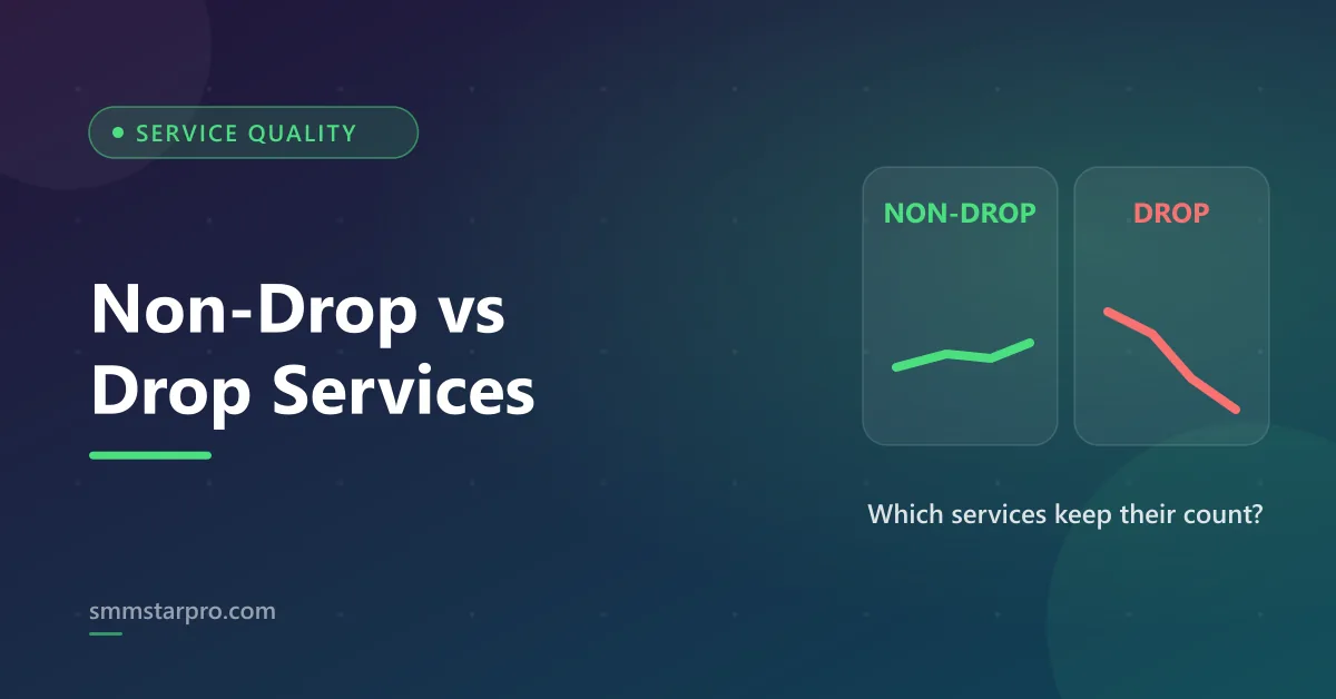 Stable versus declining follower charts comparing non-drop and drop services