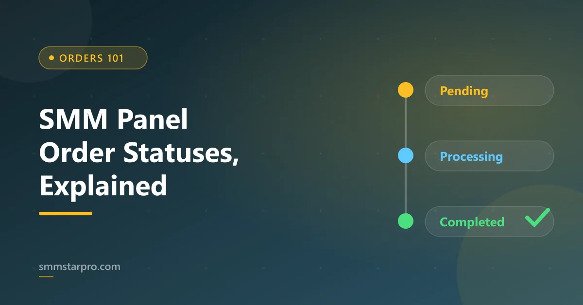 Pending, processing and completed status steps of an SMM panel order